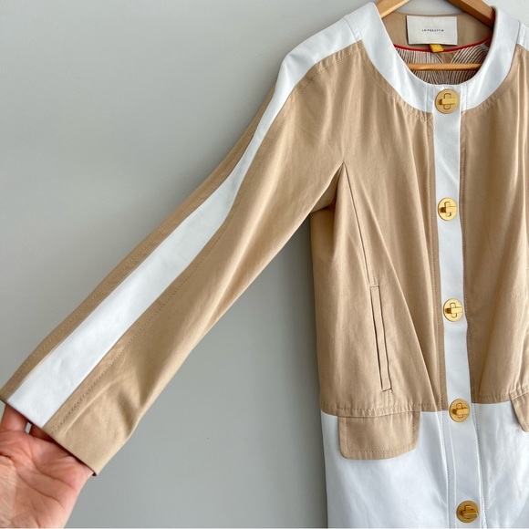 ANTHROPOLOGIE x Leifsdottir White Beige Leather Long Sleeve Classic Jacket Sz 0 - Picture 5 of 16